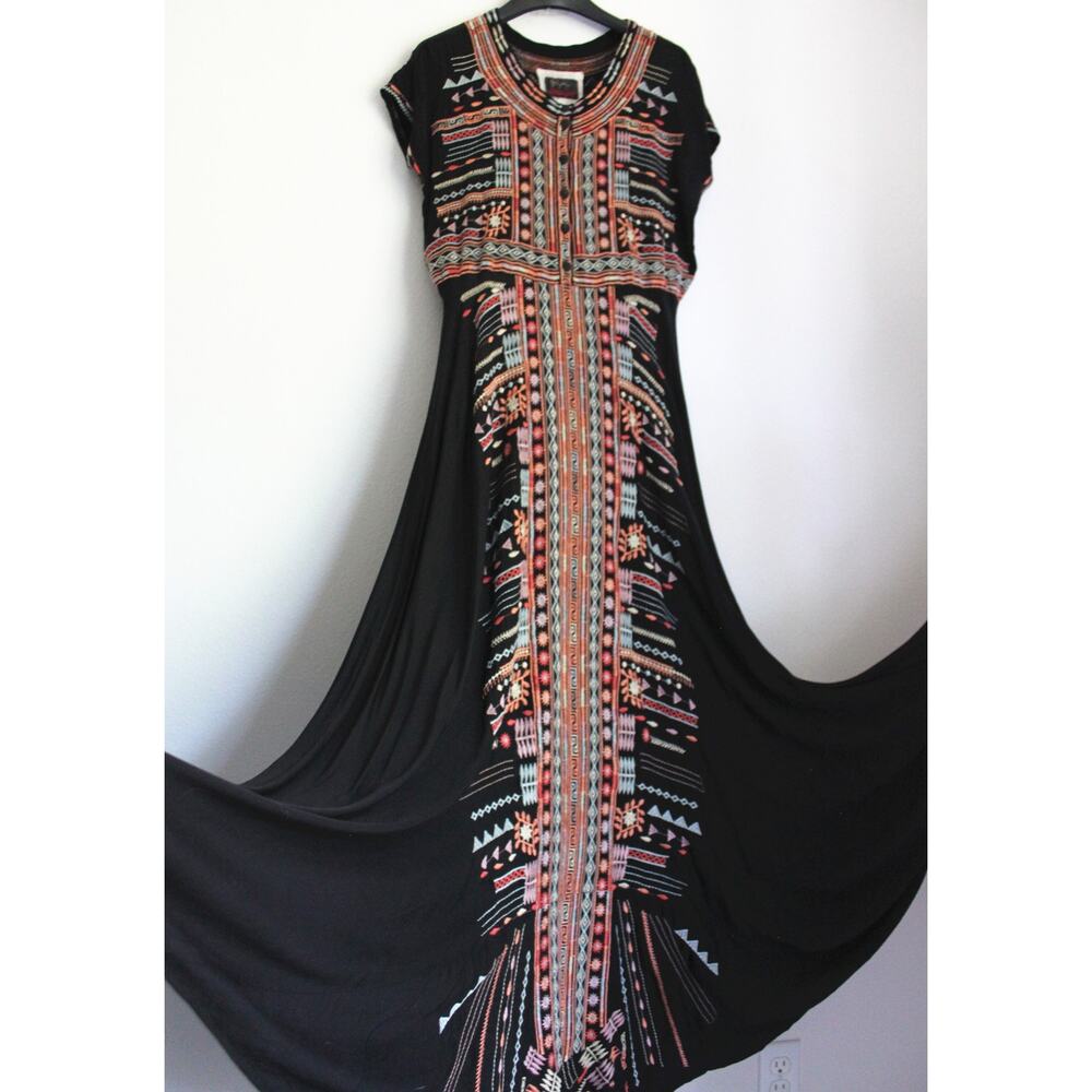 Johnny Was Biya Effy Challis Black Fully Embroidered Maxi Dress, S
